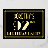Invitation En Aluminium Fête du 92e anniversaire : Look Art Déco « 92 », a (Recto)