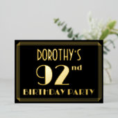 Invitation En Aluminium Fête du 92e anniversaire : Look Art Déco « 92 », a (Debout devant)
