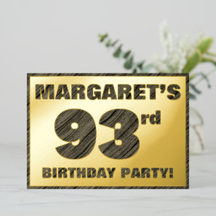 Invitation En Aluminium Fête du 93e anniversaire — Texte à grain de bois f
