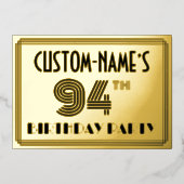 Invitation En Aluminium Fête du 94e anniversaire — Art Déco Style "94" & N (Recto)