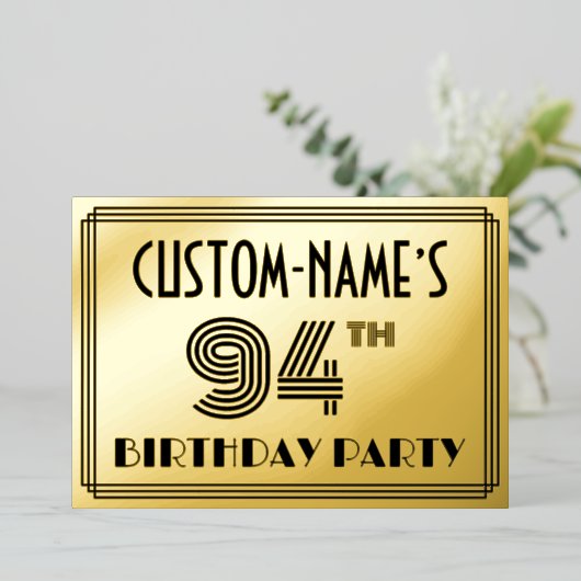 Invitation En Aluminium Fête du 94e anniversaire — Art Déco Style "94" & N (Debout devant)