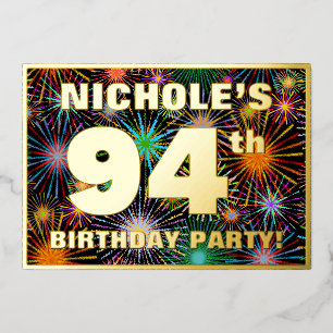 Invitation En Aluminium Fête du 94e anniversaire — Feu d'artifice coloré e