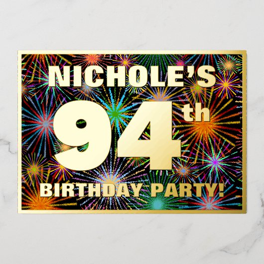 Invitation En Aluminium Fête du 94e anniversaire — Fun d'artifice amusant (Recto)