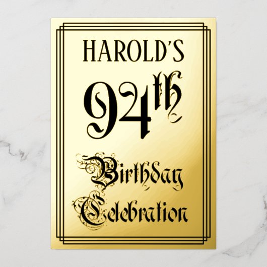 Invitation En Aluminium Fête du 94e anniversaire — Script élégant + Nom pe (Recto)