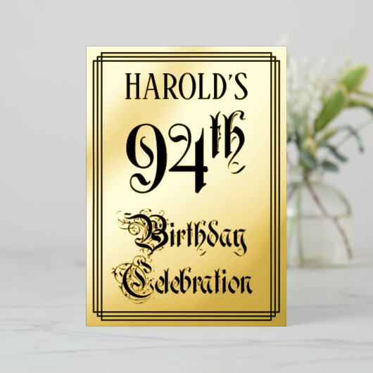 Invitation En Aluminium Fête du 94e anniversaire — Script élégant + Nom pe (Debout devant)