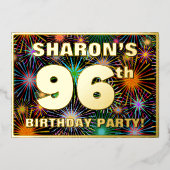Invitation En Aluminium Fête du 96e anniversaire — Fun d'artifice amusant  (Recto)