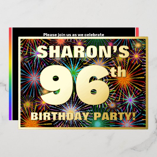 Invitation En Aluminium Fête du 96e anniversaire — Fun d'artifice amusant  (Recto/Verso)