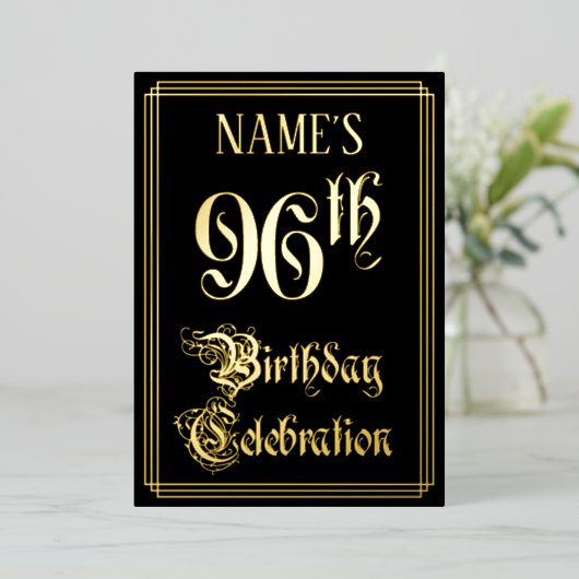 Invitation En Aluminium Fête du 96e anniversaire — Script fantaisie et nom (Debout devant)