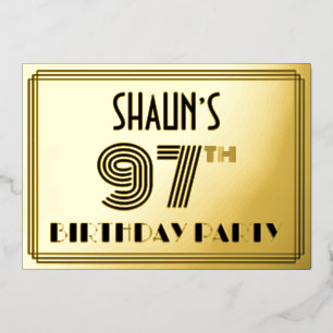 Invitation En Aluminium Fête du 97e anniversaire — Art Déco Style "97" & N