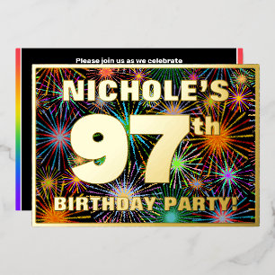 Invitation En Aluminium Fête du 97e anniversaire — Feu d'artifice coloré e
