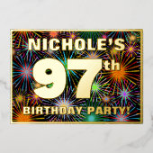 Invitation En Aluminium Fête du 97e anniversaire — Fun d'artifice amusant (Recto)