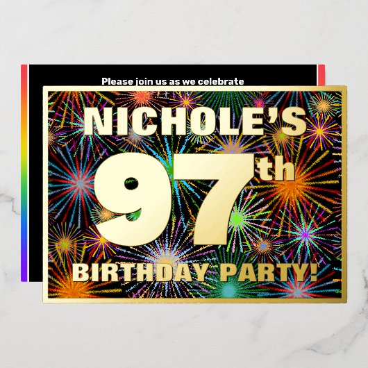 Invitation En Aluminium Fête du 97e anniversaire — Fun d'artifice amusant (Recto/Verso)