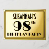 Invitation En Aluminium Fête du 98e anniversaire — Regarder Art Déco "98"  (Recto)