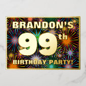 Invitation En Aluminium Fête du 99e anniversaire — Fun d'artifice amusant  (Recto)