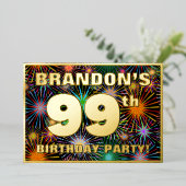 Invitation En Aluminium Fête du 99e anniversaire — Fun d'artifice amusant  (Debout devant)