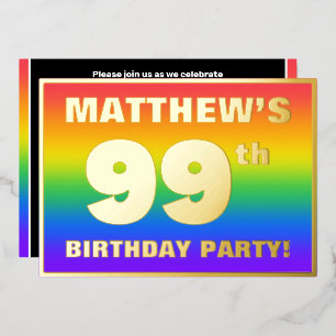 Invitation En Aluminium Fête du 99e anniversaire : motif arc-en-ciel color