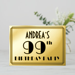 Invitation En Aluminium Fête du 99e anniversaire — Regarder Art Déco "99" 