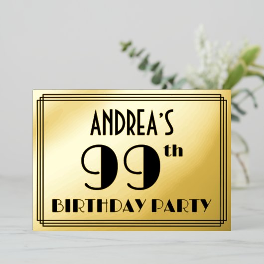 Invitation En Aluminium Fête du 99e anniversaire — Regarder Art Déco "99" (Debout devant)