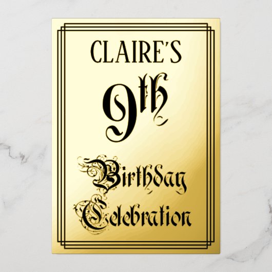 Invitation En Aluminium Fête du 9e anniversaire — Script élégant + Nom per (Recto)
