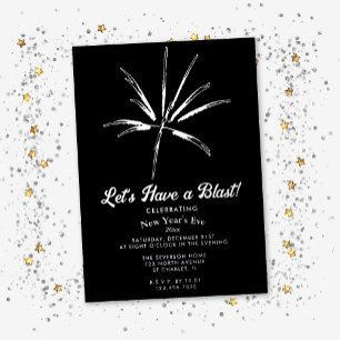 Invitation En Aluminium Fête du Nouvel An au Feu d'Artifice Argent