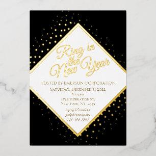 Invitation En Aluminium Fête du Nouvel An Noir et Paillettes Dorées
