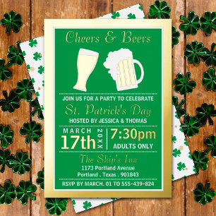 Invitation En Aluminium Fête du Shamrock Saint-Patrick Cheers & Beers