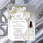 Invitation En Aluminium Fête Élégante Blanche Rose Argentée Quinceañera