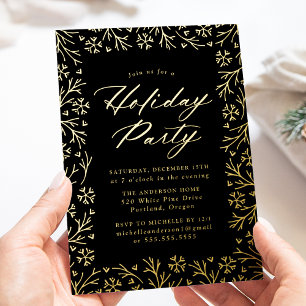 Invitation En Aluminium Fête élégante de Noël flocon de neige en noir et o