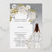 Invitation En Aluminium Fête Élégante de Quinceañera aux Roses Blanches et (Recto)