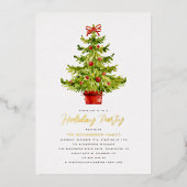 Invitation En Aluminium Fête Festive Red Green Tree Real Gold (Recto)