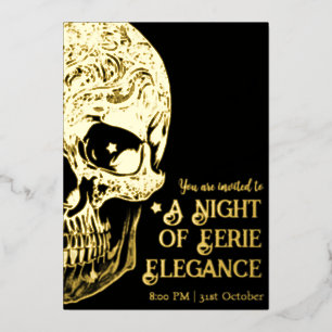 Invitation En Aluminium Fête Halloween Crâne Gothique Élégant en Feuille