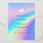 Invitation En Aluminium Fête Licorne Élégante Moderne Holographique Sur Me (Recto)