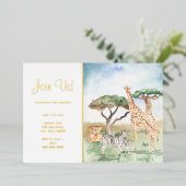 Invitation En Aluminium Fête Maman + Bébé Animaux Africains à l'aquarelle (Debout devant)