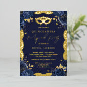 Invitation En Aluminium Fête Masquerade Marine Dentelle florale Quinceaner (Debout devant)
