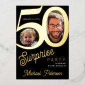 Invitation En Aluminium Fête moderne 50e anniversaire photo en or noir (Recto)
