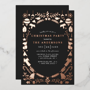 Invitation En Aluminium Fête Moderne Rose Gold Black Party de Noël