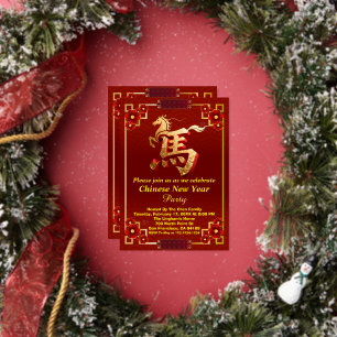 Invitation En Aluminium Fête personnalisée du Nouvel An chinois Cheval en