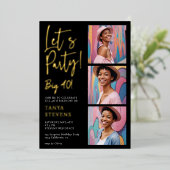 Invitation En Aluminium Fête photo blanc noir quarante anniversaire or (Debout devant)