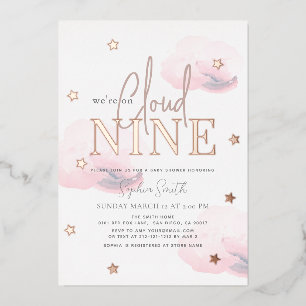 Invitation En Aluminium Fête prénatale Bébé Fille Nuages Roses Cloud 9