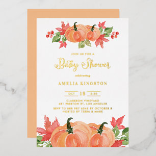 Invitation En Aluminium Fête Prénatale de l'Automne avec des Citrouilles A