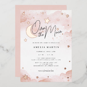 Invitation En Aluminium Fête Prénatale Rose Gold Au-Dessus de la Lune