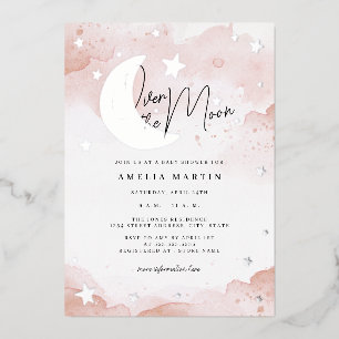 Invitation En Aluminium Fête Prénatale Silver Blush Over the Moon