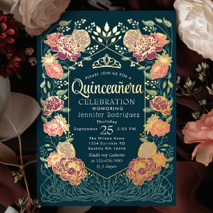 Invitation En Aluminium Fête Quinceanera Florale de Jardin Enchanté de Tea