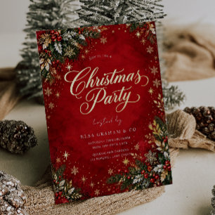 Invitation En Aluminium Fête Rouge Doré Papier Aluminium Noël