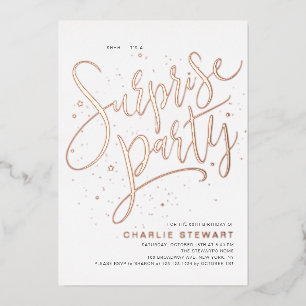 Invitation En Aluminium Fête surprise de style moderne à l'écriture manusc