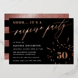 Invitation En Aluminium Fête surprise écriture Or Rose & Noir