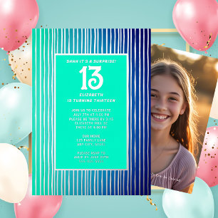 Invitation En Aluminium Fête surprise pour 13e anniversaire Bleu vif girly