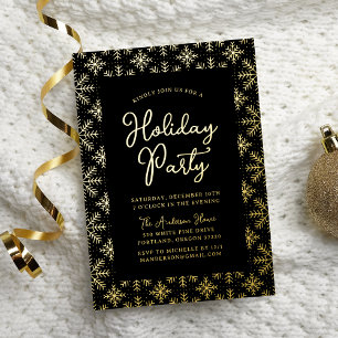 Invitation En Aluminium Fêtes de Flocons de Neige Noirs et Dorés