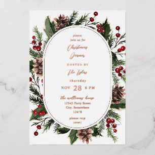 Invitation En Aluminium Fêtes de Noël Berries & Pine Noël Dîner ou fête