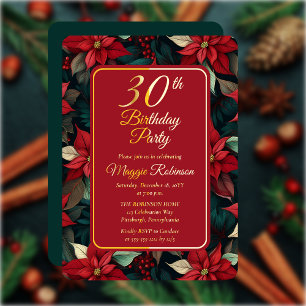 Invitation En Aluminium Fêtes de Noël foncé Floral 30e fête d'anniversaire